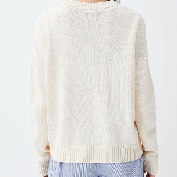 Ivory/Cream Beige Pink Embroidered Bow Sweater - Picture 3 of 3